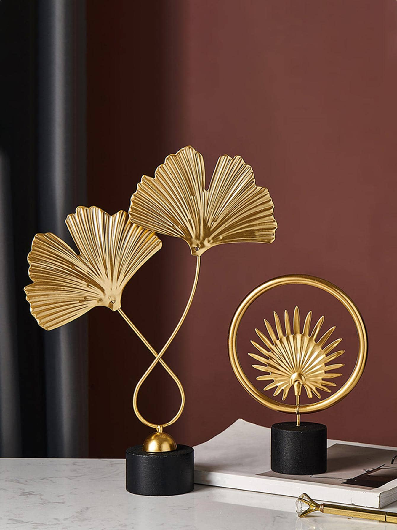 1pc Ginkgo Biloba Design Decoration Craft - Gold - View 1
