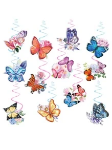 12pcs Butterfly Decor Hanging Swirl Decoration - Multicolor - View 1