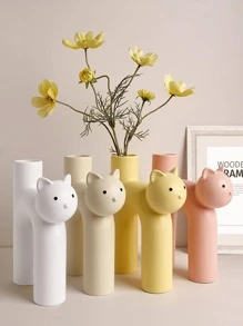 1pc Cartoon Cat Design Vase,Home Decor,Flower Vase,Centerpiece,Table Decor - Beige - View 7
