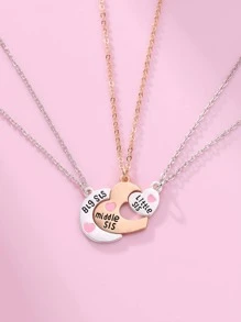 3pcs Girls Cute Letter Graphic Moon & Heart Design Necklace Set - Multicolor - View 2