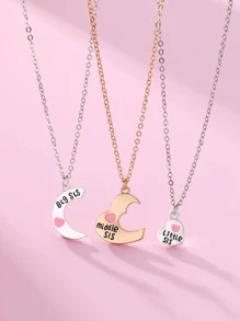 3pcs Girls Cute Letter Graphic Moon & Heart Design Necklace Set - Multicolor - View 1