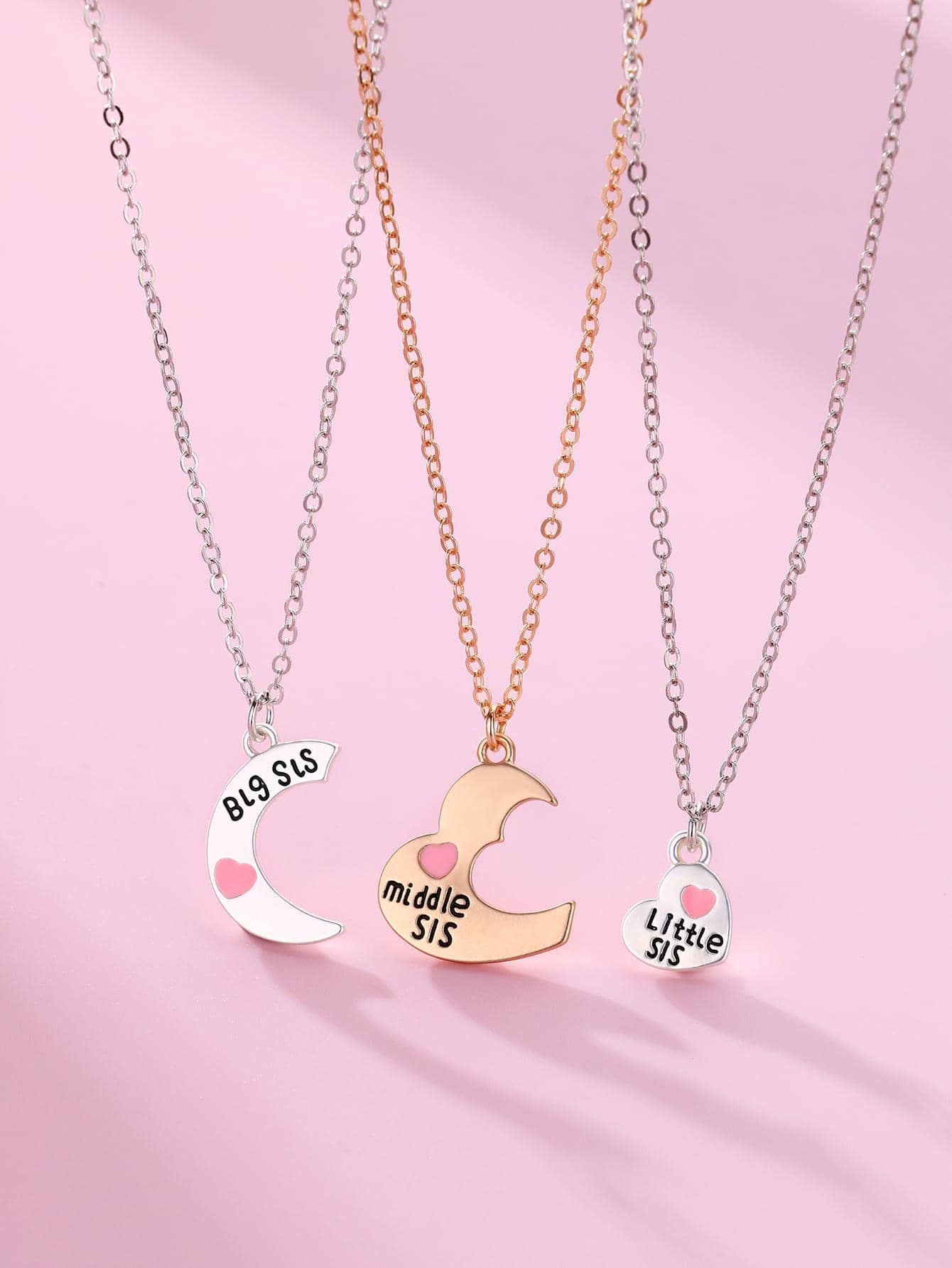 3pcs Girls Cute Letter Graphic Moon & Heart Design Necklace Set - Multicolor - View 1