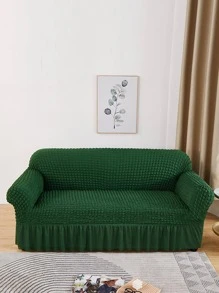 1入組素色荷葉邊裝飾彈力沙發座套客廳簡約滌綸沙發靠墊套 - 綠色 - 查看 6