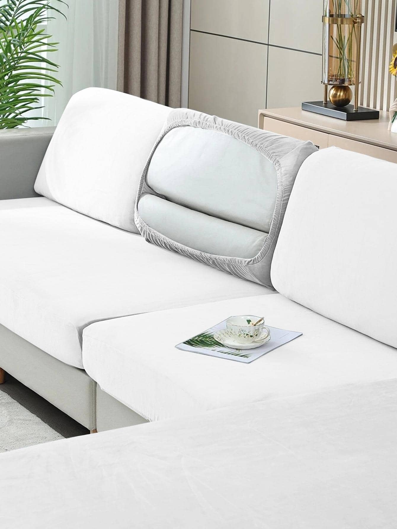 1pc Solid Color Sofa Cushion Cover, Minimalist Polyester Sofa Cushion Cover For Home - White - View 1