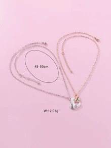 2入/套女孩鋅合金項鍊,帶有心形太陽和月亮吊墜,是母親節/媽媽、女兒的理想禮物 - 彩色 - 查看 7