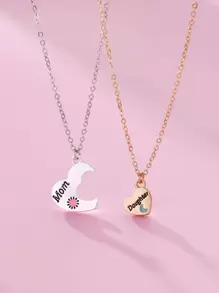 2入/套女孩鋅合金項鍊,帶有心形太陽和月亮吊墜,是母親節/媽媽、女兒的理想禮物 - 彩色 - 查看 5