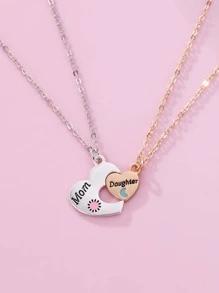 2入/套女孩鋅合金項鍊,帶有心形太陽和月亮吊墜,是母親節/媽媽、女兒的理想禮物 - 彩色 - 查看 4