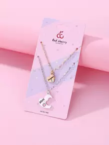 2入/套女孩鋅合金項鍊,帶有心形太陽和月亮吊墜,是母親節/媽媽、女兒的理想禮物 - 彩色 - 查看 6