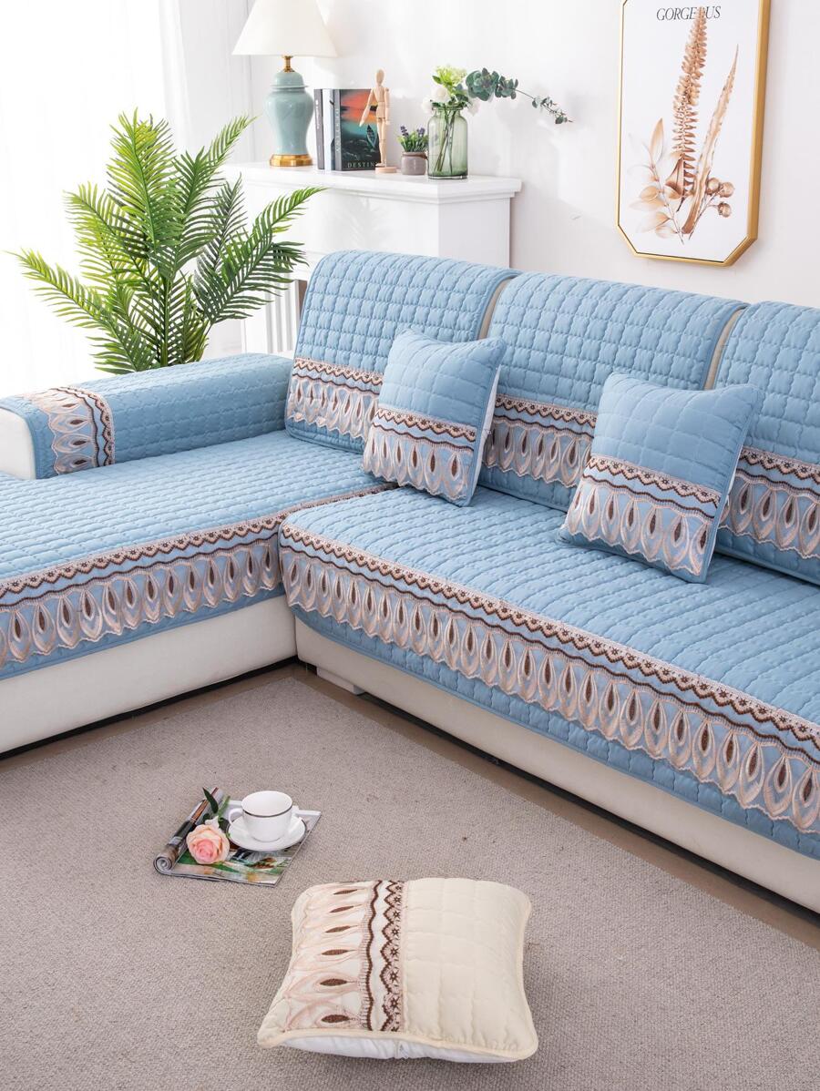 1 chi tiết thêu Khăn sofa chống trượt - Màu xanh lam - Xem 1
