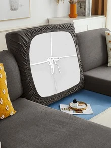 1pc Plain Stretchy Sofa Seat Cover - Dark Grey - View 5