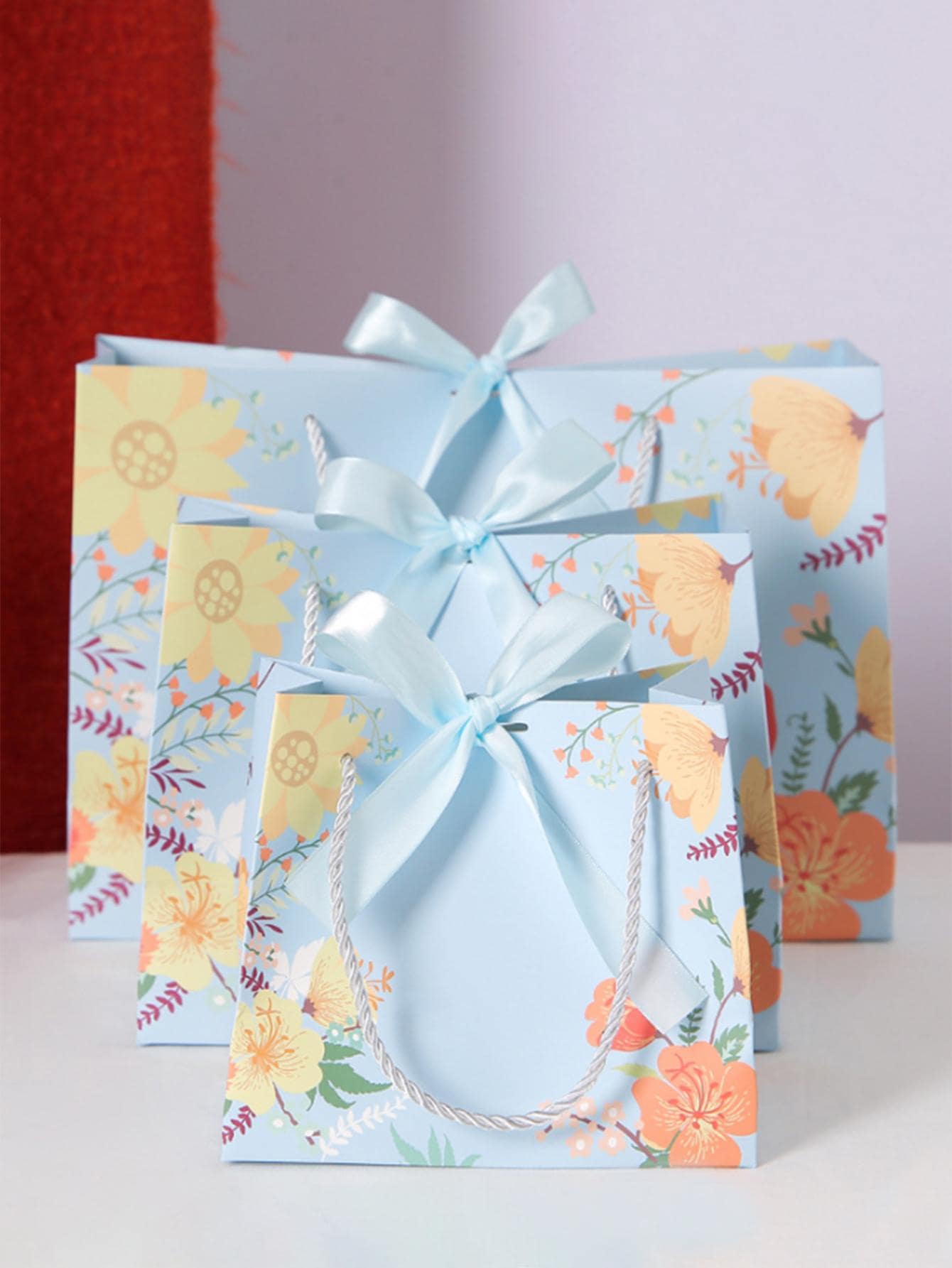 5 piezas Bolsa de regalo papel regalo moderno con patrón de flor para fiesta - Multicolor - Ver 1