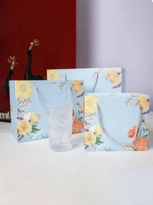 5 piezas Bolsa de regalo papel regalo moderno con patrón de flor para fiesta - Multicolor - Ver 6