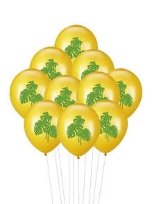 10pcs Tropical Leaf Print Balloon - Yellow - View 1