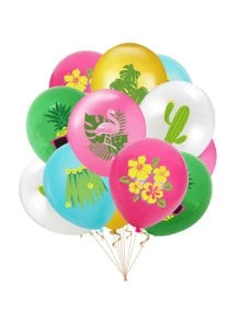 10pcs Tropical Leaf Print Balloon - Yellow - View 2
