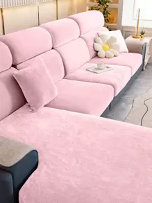 1 pieza Funda de asiento de sofá unicolor de peluche - Rosa - Ver 2