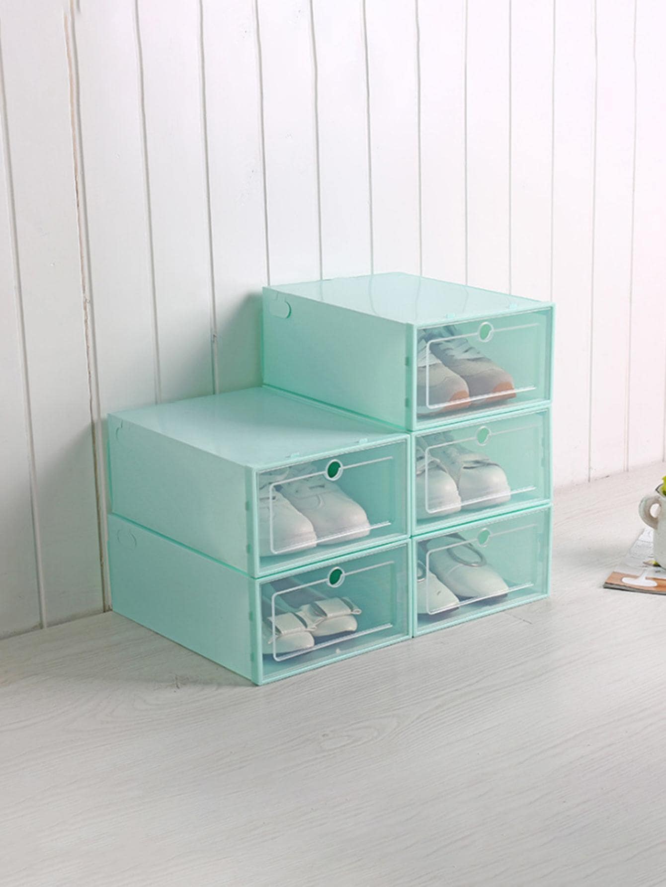 1pc PP Shoe Storage Box, Modern Green Shoe Box For Home - Green - View 1