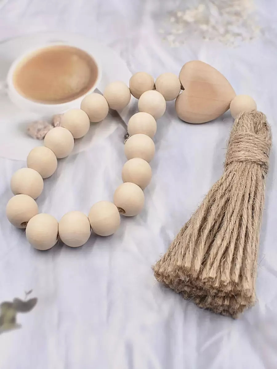 1 件木质壁挂，创意流苏和心形装饰挂饰，适用于家庭、家居装饰、房间装饰、墙壁装饰