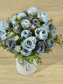 1入組塑料人造花花束婚禮用人造花束家居裝飾 - 藍色 - 查看 2