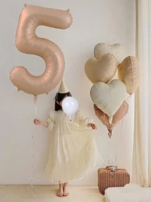 6pcs Giant Caramel Number Balloon With Coffee And Cream White Heart Helium Foil Balloon For Birthday Anniversary Party Decoration - Multicolor - View 1