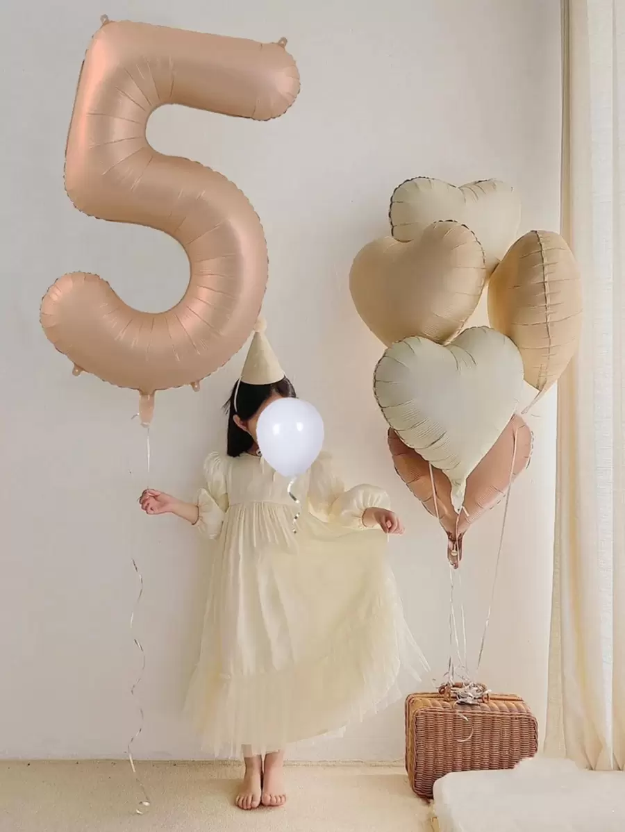 6pcs Giant Caramel Number Balloon With Coffee And Cream White Heart Helium Foil Balloon For Birthday Anniversary Party Decoration - Multicolor - View 1