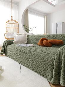 1入組幾何簇絨毛絨沙發毛巾現代滌綸沙發套毛毯適合家用 - 綠色 - 查看 1