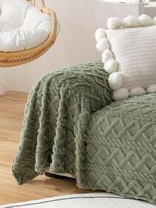 1入組幾何簇絨毛絨沙發毛巾現代滌綸沙發套毛毯適合家用 - 綠色 - 查看 2