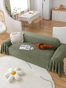 1入組幾何簇絨毛絨沙發毛巾現代滌綸沙發套毛毯適合家用 - 綠色 - 查看 6