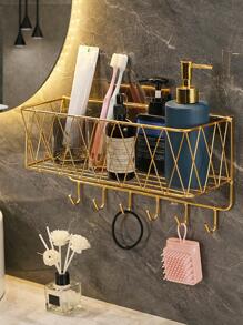 1 件铁制浴室收纳架，奢华创意浴室架，用于沐浴露、洗发水、洗面奶、浴室壁挂式收纳架（含透明挂钩） - 金色 - 查看 2