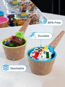 1件套冰淇淋碗和勺子套裝酸奶杯子甜點杯 - 黃色 - 查看 3