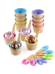 1件套冰淇淋碗和勺子套裝酸奶杯子甜點杯 - 黃色 - 查看 2