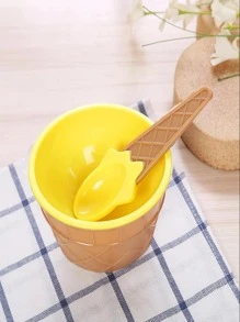 1件套冰淇淋碗和勺子套裝酸奶杯子甜點杯 - 黃色 - 查看 1
