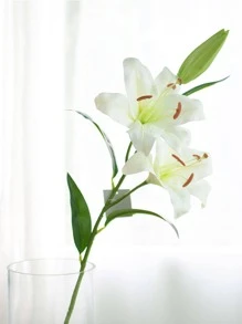 1pc Artificial Lily, Fake Flower Stem For Home Decor - White - View 1