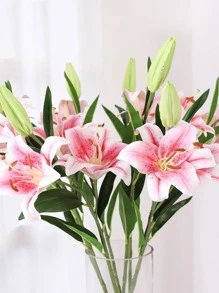 1pc Artificial Lily, Fake Flower Stem For Home Decor - White - View 5