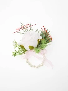 1 件仿珍珠装饰腕花，无纺布派对手链花，适用于婚礼 - 白色 - 查看 5