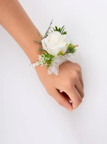 1 件仿珍珠装饰腕花，无纺布派对手链花，适用于婚礼 - 白色 - 查看 4