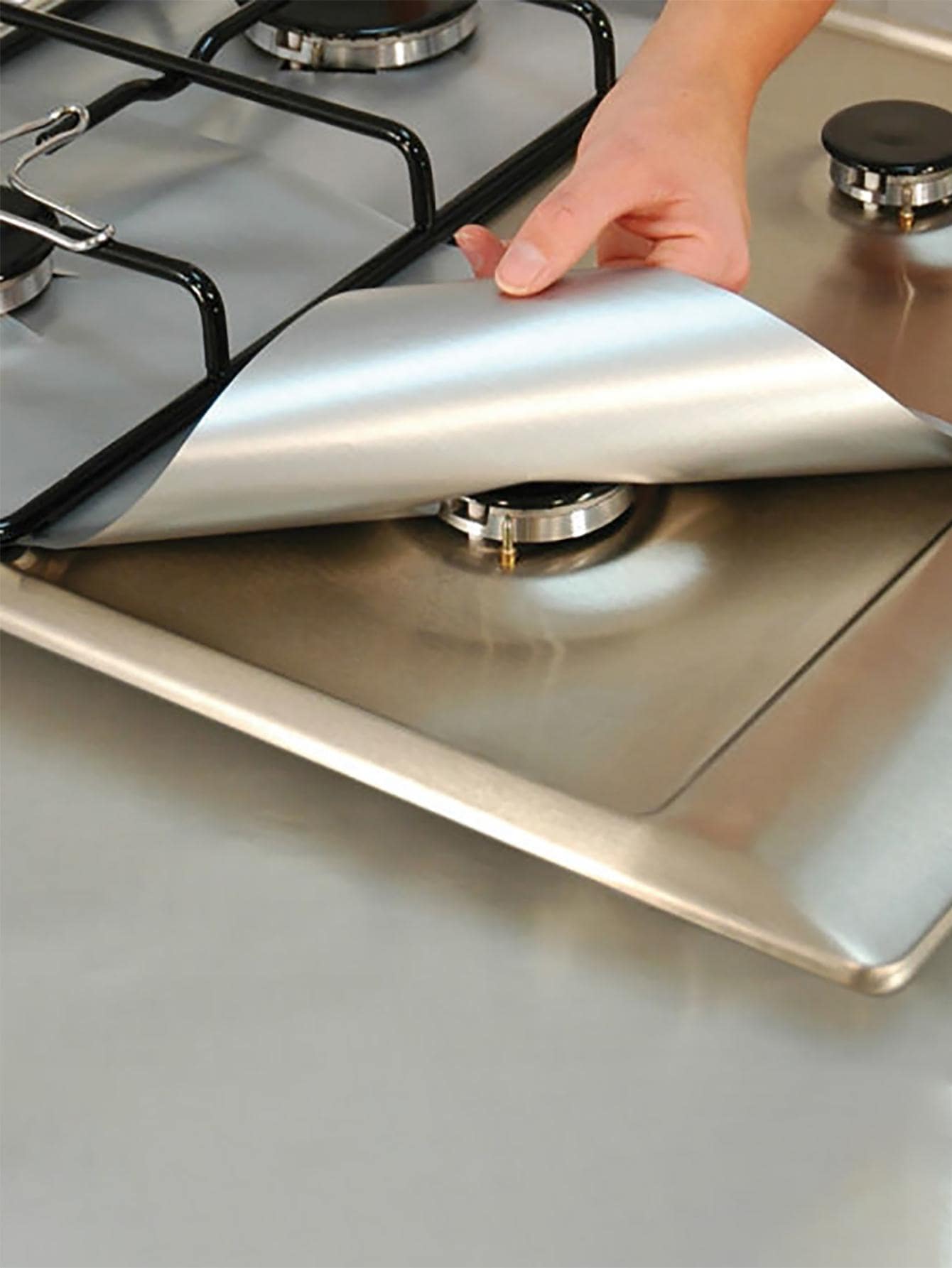 1 pieza Protector unicolor estufa de gas plata PVC estufa para cocina - Plateado - Ver 1