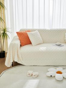 1入組幾何簇絨毛絨沙發毛巾米色織物加厚沙發墊適合冬季