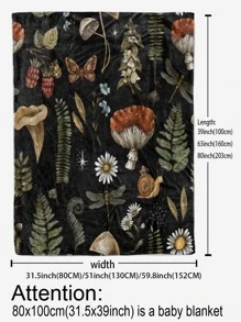 1pc Mushroom Printed Flannel Fleece Blanket - Lightweight And Suitable For Sofa, Bed, Travel, Camping, Living Room, Office, Sofa, Chair And Bed - Printed Woolen Blanket With Soft And Warm Fleece Fabric