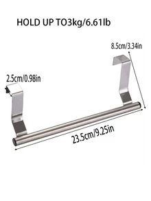 1pc Stainless Steel Towel Rack, Silver Hanging Towel Holder, For Kitchen, Bathroom - Silver - View 5