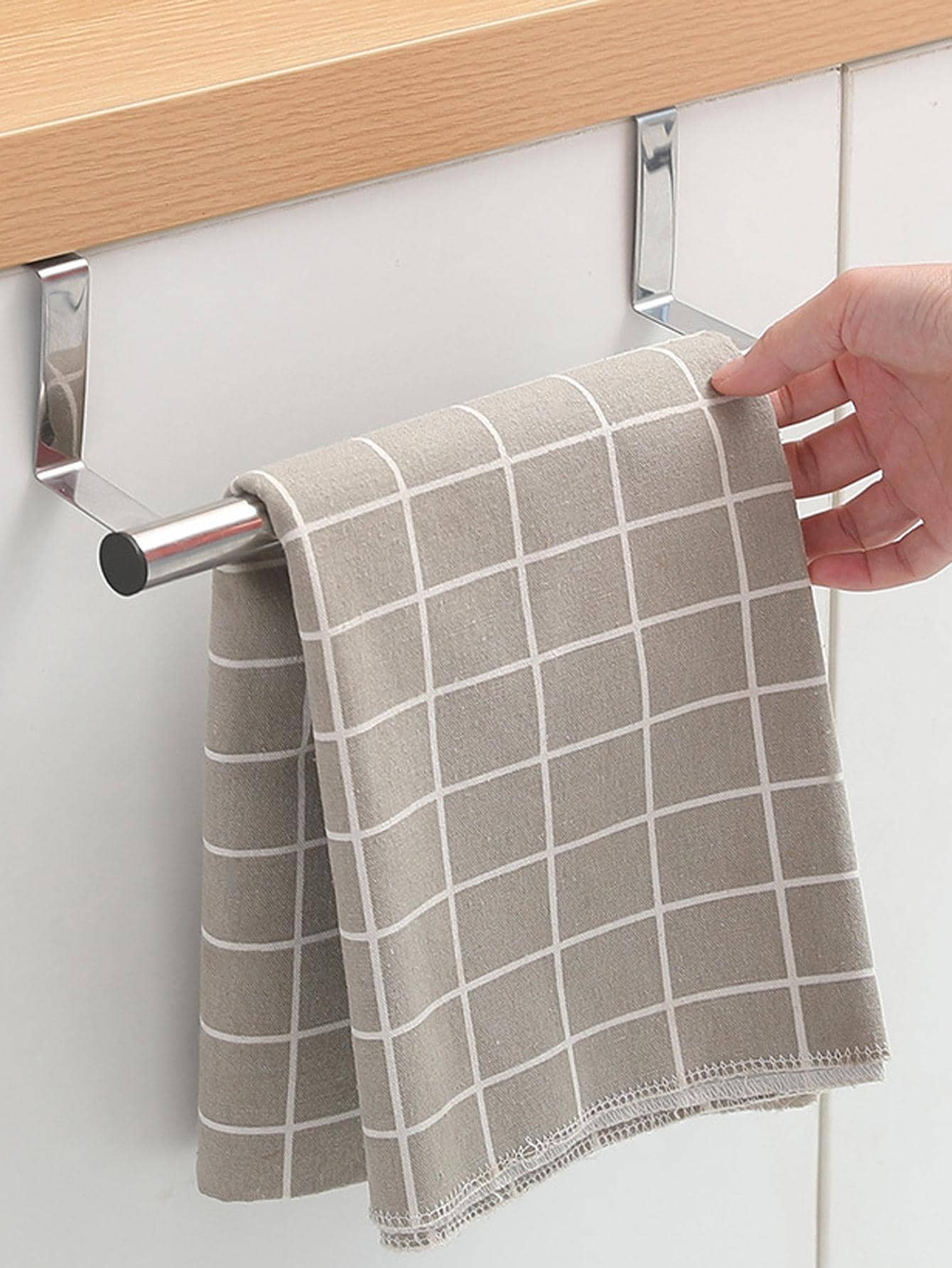 1pc Stainless Steel Towel Rack, Silver Hanging Towel Holder, For Kitchen, Bathroom - Silver - View 1