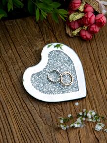 1pc Heart Design Jewelry Tray, Silver Ring Display Tray For Wedding - Silver - View 1
