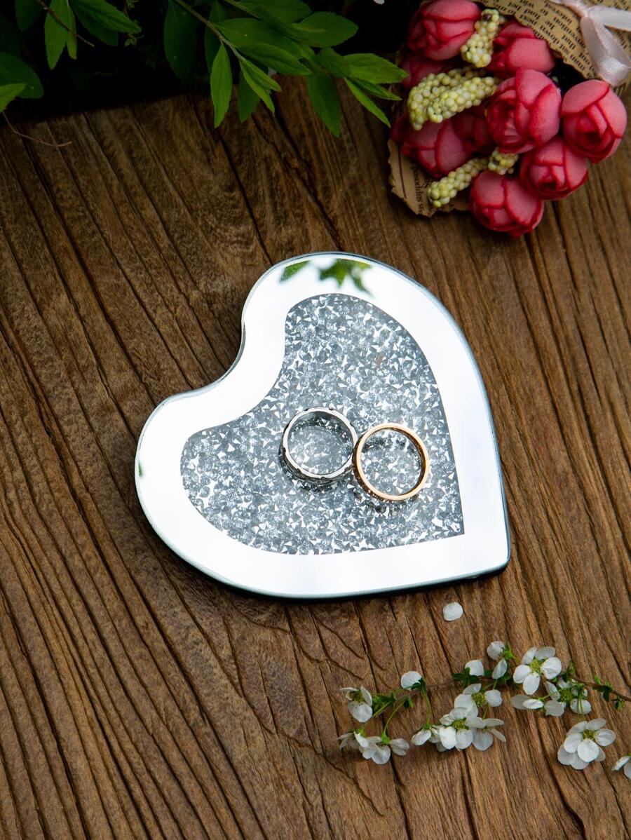 1pc Heart Design Jewelry Tray, Silver Ring Display Tray For Wedding - Silver - View 1