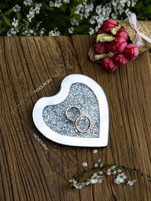 1pc Heart Design Jewelry Tray, Silver Ring Display Tray For Wedding - Silver - View 3