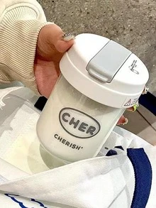 1入組字母圖案隨行杯小型便攜式戶外辦公室水瓶