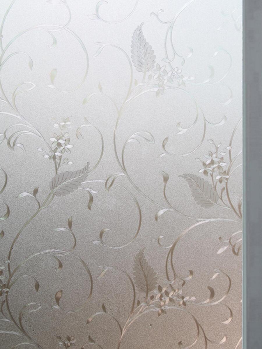 1片藤蔓圖案窗戶裝飾膜PVC磨砂防靜電隱私玻璃貼紙家用 - 白色 - 查看 1