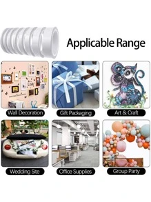 5rolls Double-sided Adhesive Tape, Simple Multi-purpose Double Sided Tape For School, Office - White - View 5