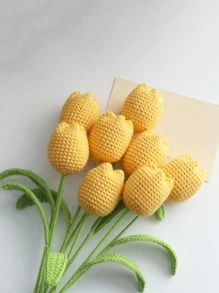 Hoa tulip móc thủ công, hoa giả trang trí quà tặng - Màu vàng - Xem 1