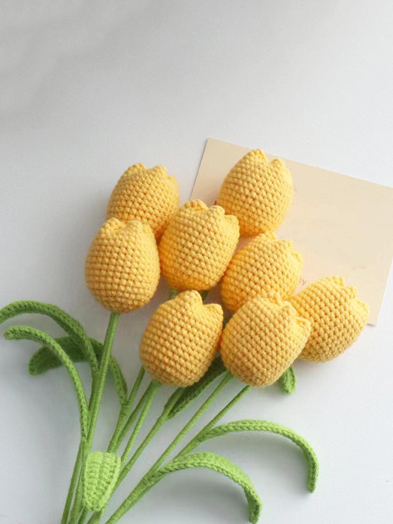Hoa tulip móc thủ công, hoa giả trang trí quà tặng - Màu vàng - Xem 1