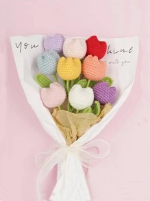 Hoa tulip móc thủ công, hoa giả trang trí quà tặng - Màu vàng - Xem 4
