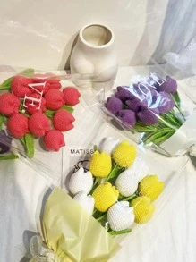 Hoa tulip móc thủ công, hoa giả trang trí quà tặng - Màu vàng - Xem 5